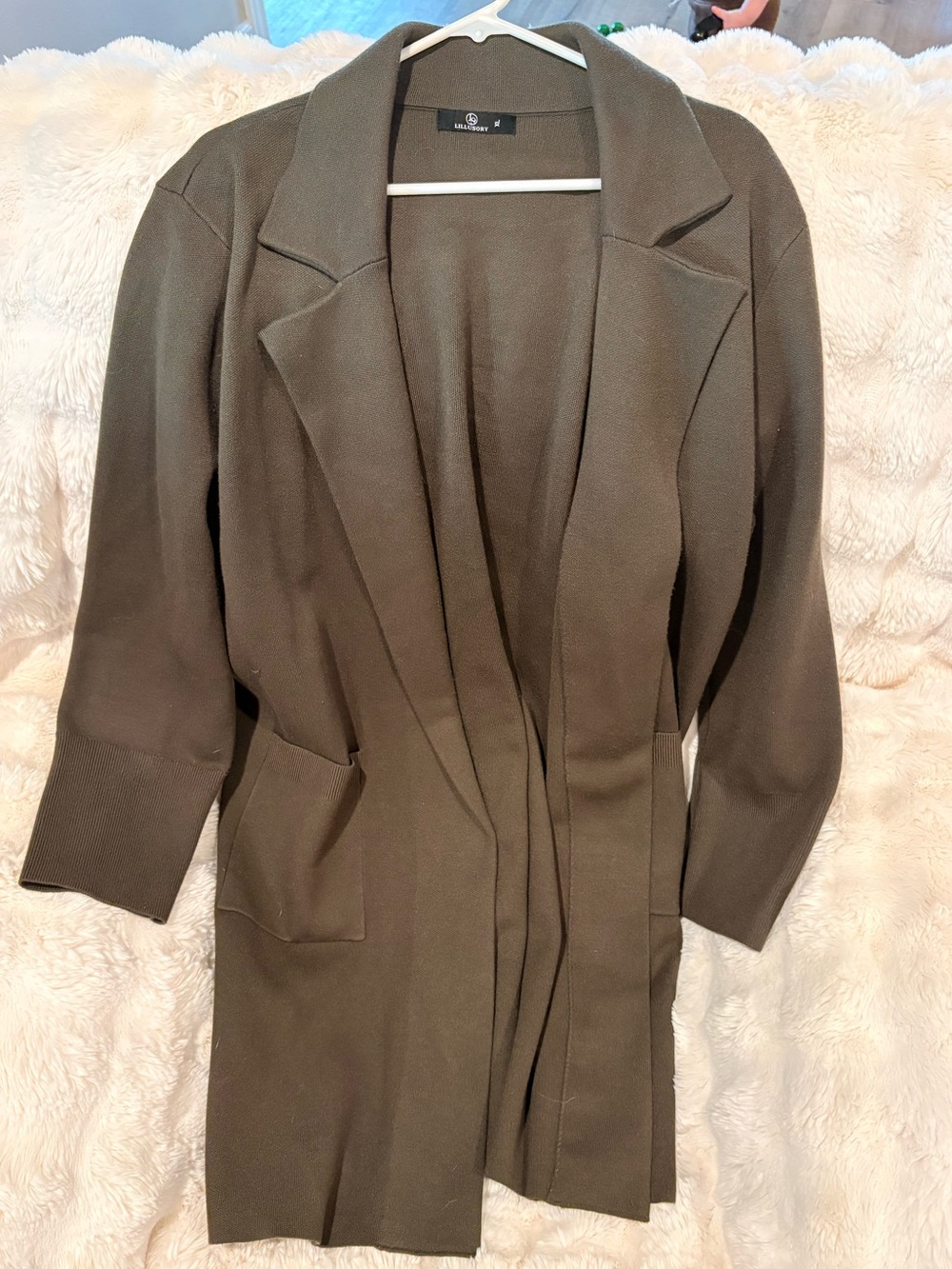 Lush Olive-Brown Open-Front Longline Trench Cardigan